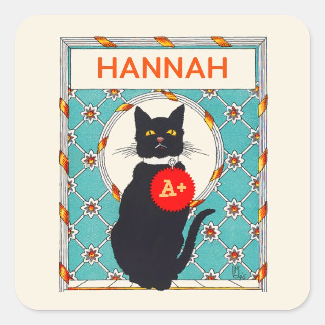 Auszeichnung "Vintage Katze" für den Lehrer Quadratischer Aufkleber (Vorderseite)