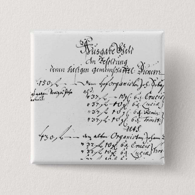 Auszug von der Gehaltszahlung J.S. Bachs Button (Vorderseite)
