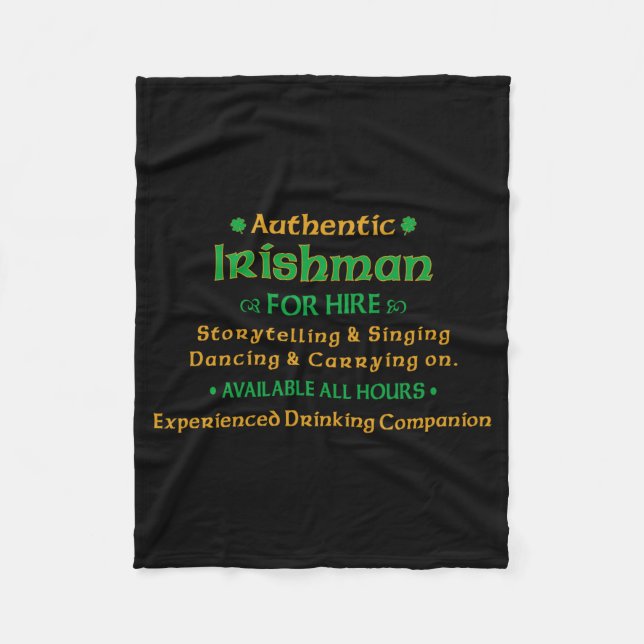 Authentic Irishman For Hire Funny T Shirt  Fleecedecke (Vorderseite)