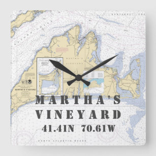 Authentic Nautical Chart Martha's Vineyard, MA Quadratische Wanduhr