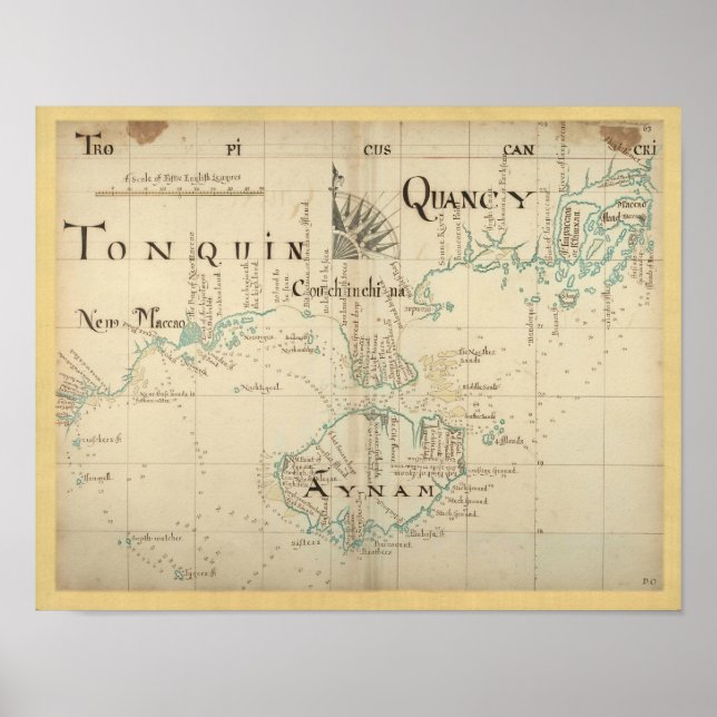 Authentische 1690 Pirate Map - Neue größere Größe Poster (Vorne)