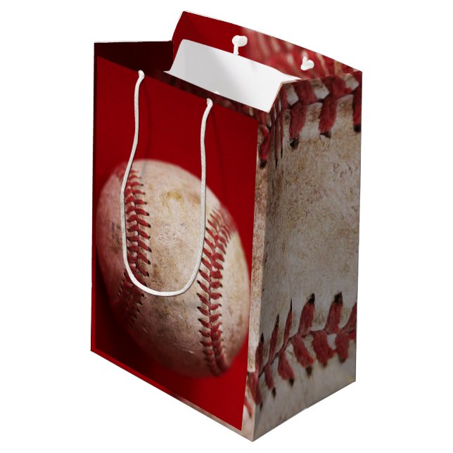 Authentische Baseball-Foto-Geschenktasche Mittlere Geschenktüte (Rückseite Schrägansicht)