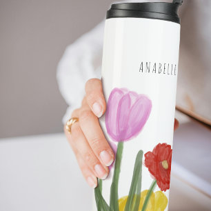 Authentische, handgezogene Blume Thermosbecher