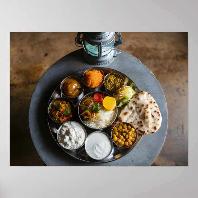 Authentische indische Hindu Veg Thali Food Platter Poster (Vorne)
