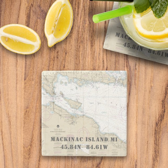 🧭 Authentische Insel Michigan Mackinac Steinuntersetzer (🧭 Authentic Nautical Michigan Mackinac Island Stone Coaster
)