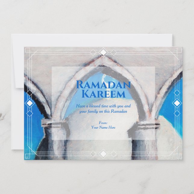 Authentische Ölpastel Zeichnend Ramadan Grußkarte Einladung (Vorderseite)