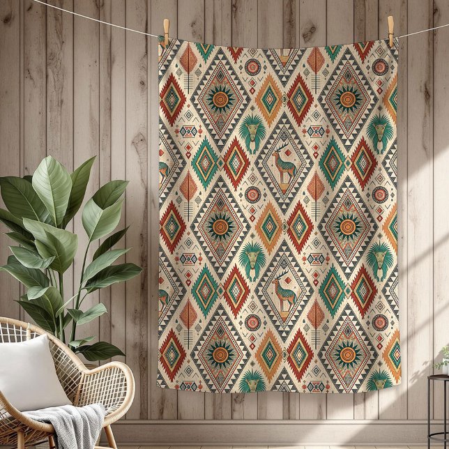 Authentische Stammes kühne ethnische Muster Kupfer Fleecedecke (Authentic Tribal Bold Ethnic Patterns copper green Fleece Blanket)