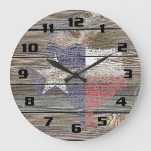 Authentische und rustikale Texas Karte und Flagge Große Wanduhr