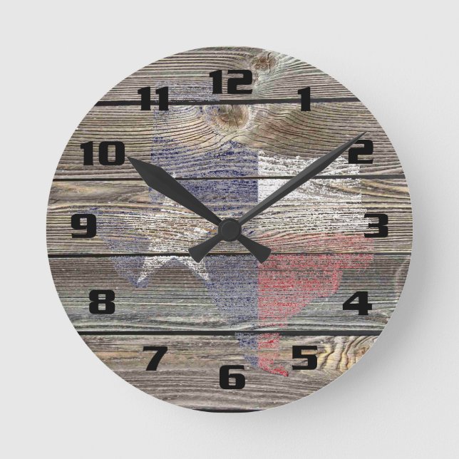 Authentische und rustikale Texas Karte und Flagge  Runde Wanduhr (Vorderseite)