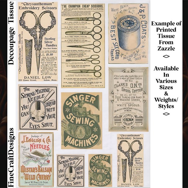 Authentische Vintage-Nähwerbung ES1 Decoupage Seidenpapier (Von Creator hochgeladen)