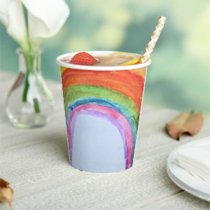 Authentischer Wasserfarben-Regenbogen-Party-Papier Pappbecher