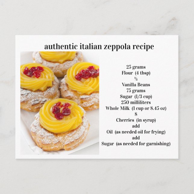 Authentisches italienisches Zeppola Rezept Postkarte (Vorderseite)