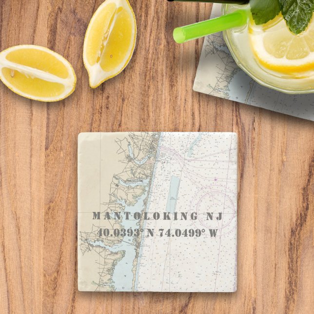 ⚓ Authentisches NOAA-Nautical Chart New Jersey Steinuntersetzer (⚓ Authentic NOAA Nautical Chart New Jersey Stone Coaster
)