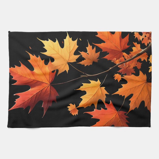 Authumn leaves Kitchen towel black Geschirrtuch (Horizontal)