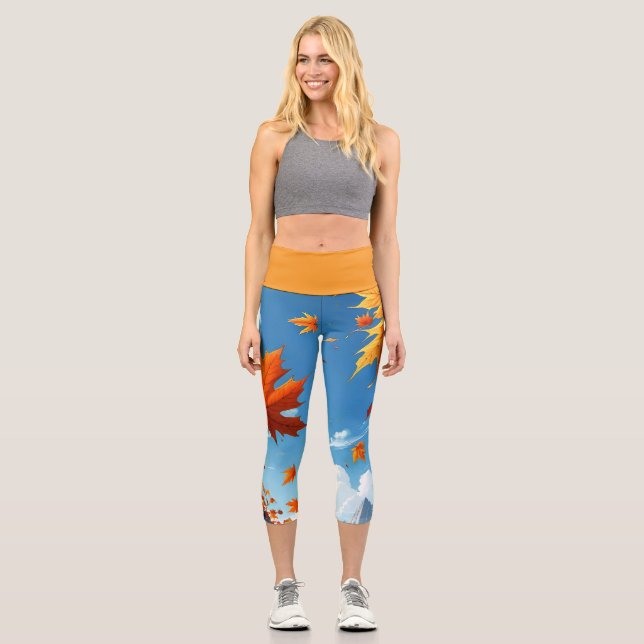 Authumn leaves orange capri leggings