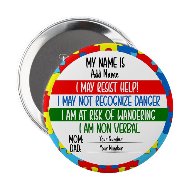 Autism Alert Non Verbal Autistic Pin badge Button (Autism Alert Non Verbal Autistic Pin badge)