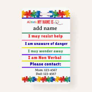 Autism Alert Nonverbal Autistic Contact  Ausweis