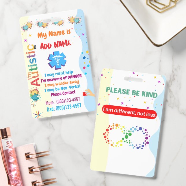 Autism Alert Nonverbal Autistic Contact Badge Ausweis (Büro)