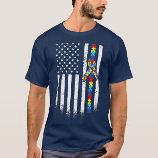 Autism American Flag Puzzle Autismus Bewusstsein T-Shirt