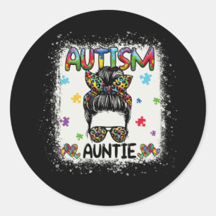 Autism Auntie Messy Bun Autism Awareness Aunt Puzz Runder Aufkleber
