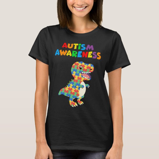 Autism Awareness 2023 Cute Rex Dinosaur Puzzle Kid T-Shirt (Vorderseite)