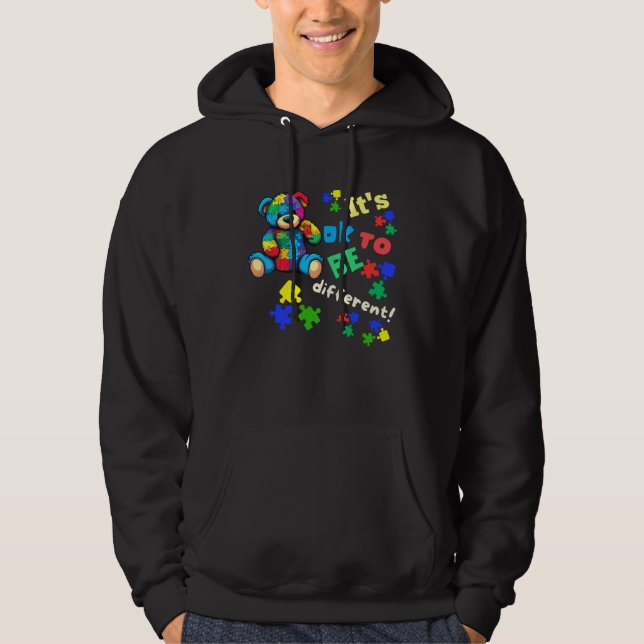 Autism Awareness Acceptance Teddy Bear Ok To Be Di Hoodie (Vorderseite)