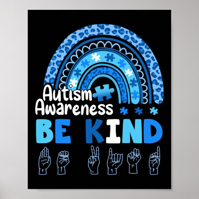 Autism Awareness Be Kind Asl Hand Sign Language  Poster (Vorne)