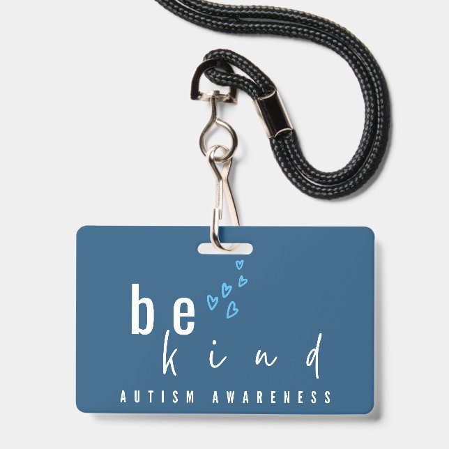 autism awareness be kind blue hearts modern  ausweis (Vorderseite mit Lanyard)