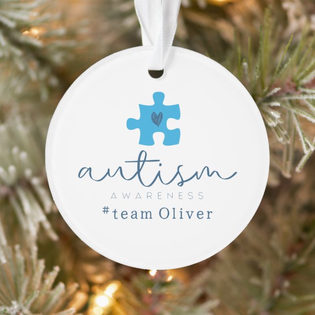 autism awareness blue puzzle piece #team name  ornament (Baum)