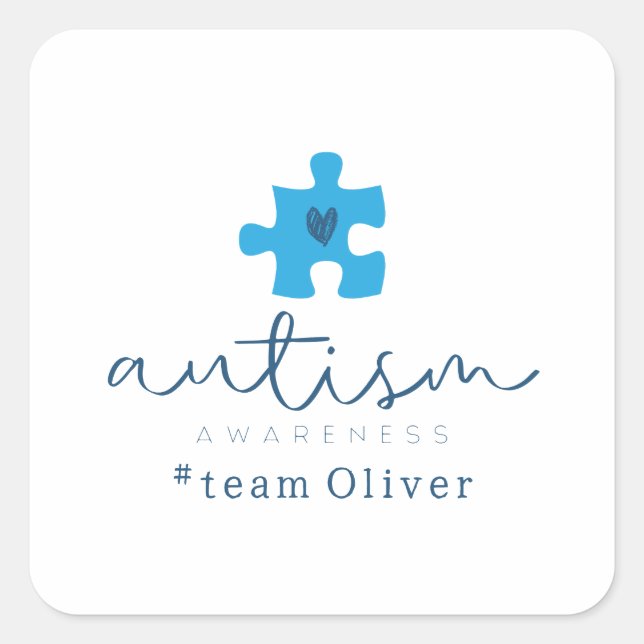 autism awareness blue puzzle piece #team name  quadratischer aufkleber (Vorderseite)