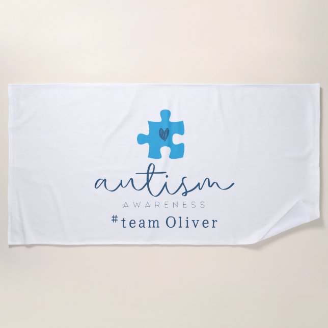autism awareness blue puzzle piece #team name  strandtuch (Vorderseite)
