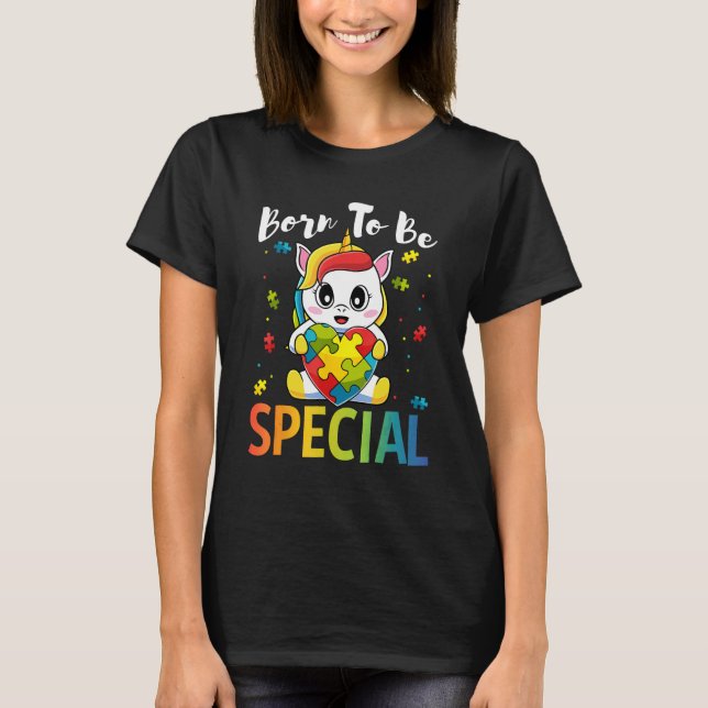 Autism Awareness Born Special Unicorn Puzzle Girls T-Shirt (Vorderseite)