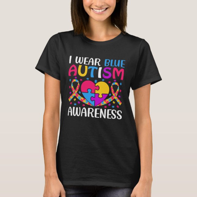 Autism Awareness Boys Girls I Wear Blue ASD Puzzle T-Shirt (Vorderseite)