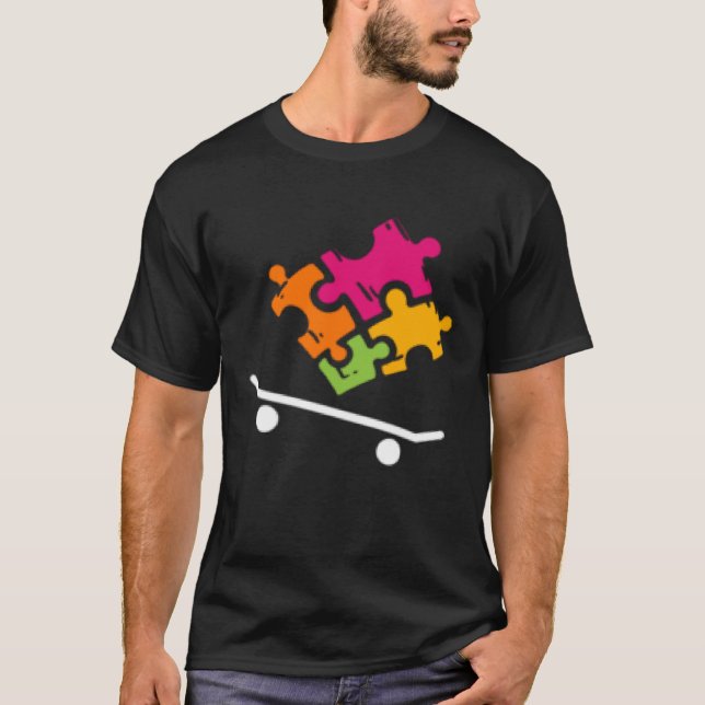 Autism Awareness Boys Girls Puzzle Piece Skateboar T-Shirt (Vorderseite)