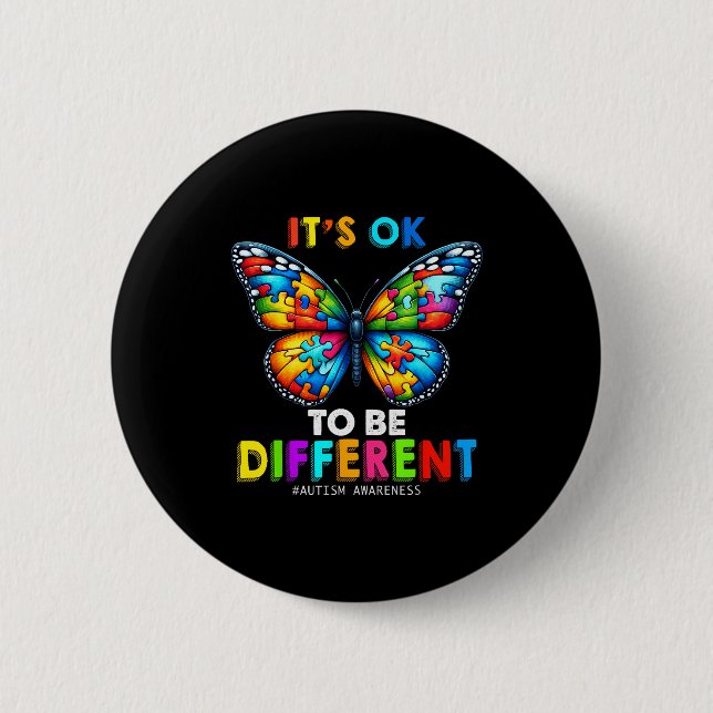 Autism Awareness Butterfly Animal Its Ok To Be Dif Button (Vorderseite)