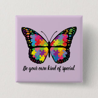 Autism Awareness Butterfly Puzzle Piece Button