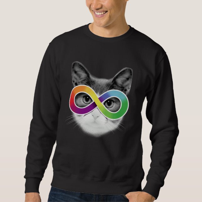 Autism Awareness Cat Wearing Infinity Symbol Glass Sweatshirt (Vorderseite)