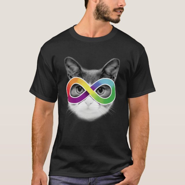 Autism Awareness Cat Wearing Infinity Symbol Glass T-Shirt (Vorderseite)