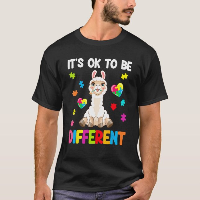Autism Awareness Cute Llama  It s Ok To Be Differe T-Shirt (Vorderseite)