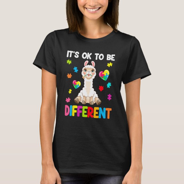 Autism Awareness Cute Llama  It s Ok To Be Differe T-Shirt (Vorderseite)