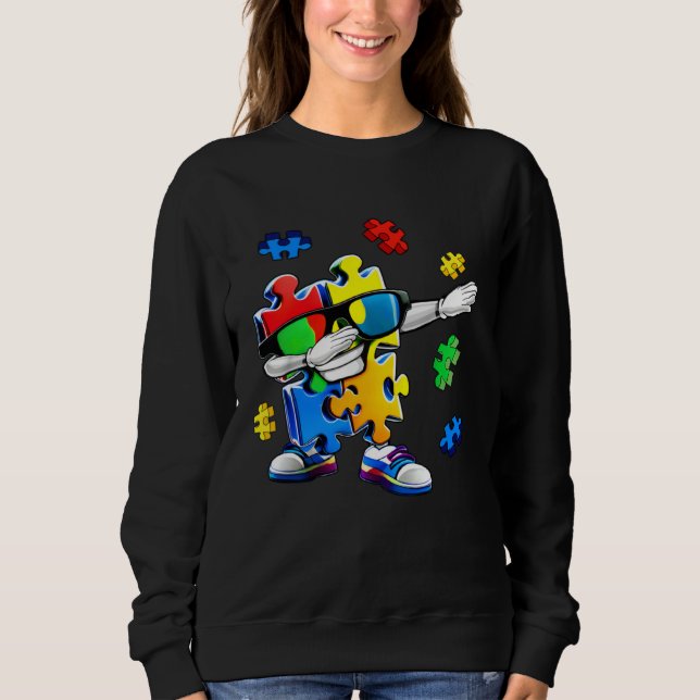 Autism Awareness Dabbing Puzzle Piece Kids And Gir Sweatshirt (Vorderseite)