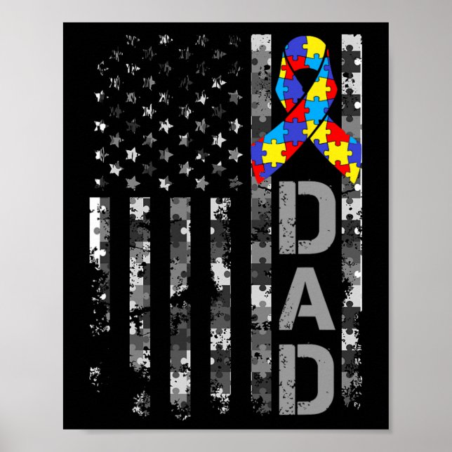 Autism Awareness Dad Usa Flag Fathers Day  Poster (Vorne)