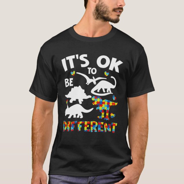 Autism Awareness Dinosaur Kid Boys Its Ok To Be Di T-Shirt (Vorderseite)