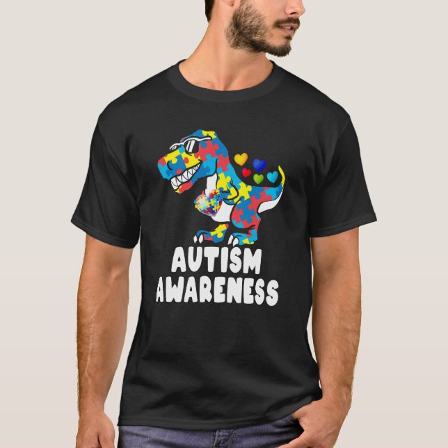 Autism Awareness Dinosaur Rex Heart Puzzle Pieces  T-Shirt (Vorderseite)