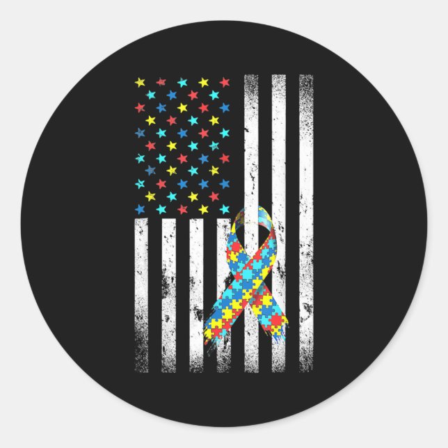 Autism Awareness Distressed American Flag Puzzle Runder Aufkleber (Vorderseite)
