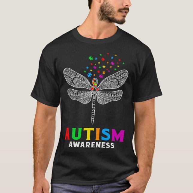 Autism Awareness Dragonfly Puzzle Pieces Support A T-Shirt (Vorderseite)