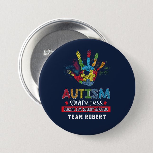 Autism Awareness Educate Advocate Custom Button (Vorne & Hinten)