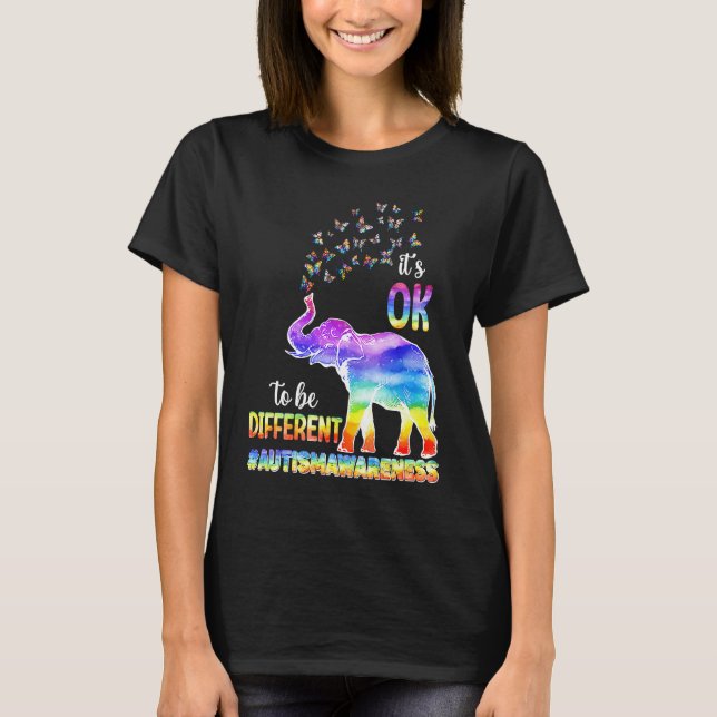 Autism Awareness Elephant Butterfly Its Ok To Be D T-Shirt (Vorderseite)