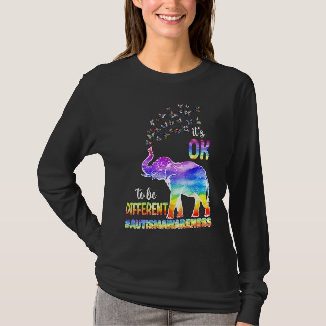 Autism Awareness Elephant Butterfly Its Ok To Be D T-Shirt (Vorderseite)