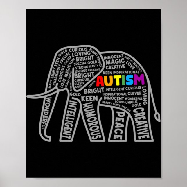 Autism Awareness Elephant Tygraphy T Shirt  Poster (Vorne)